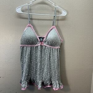 Rene Rofe Pajama Set Babydoll Camisole Chemise Floral Tank Top Padded Gray Sz L